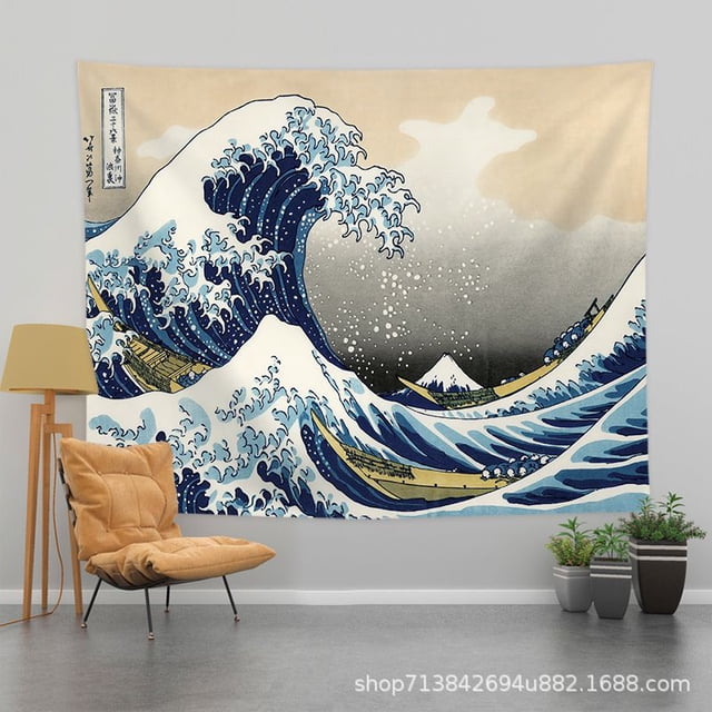 Papel pintado para pared de estilo nórdico, digno de Instagram, con motivo de ondas, 100 x 70 cm, tejido de terciopelo grueso, combinado con una lámpara Starlight de 3 m.