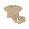 thumbnail image 1 of Baby Summer Sets Solid Color V-neck Short Sleeve Tops Shorts, 1 of 6