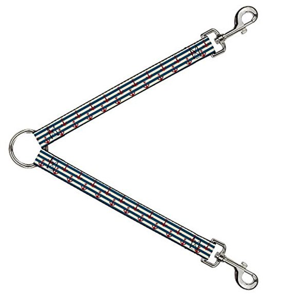 Buckle-Down Leash Splitter - Anchors w Stripes White Blue Red - 1" Wide - 30" Length