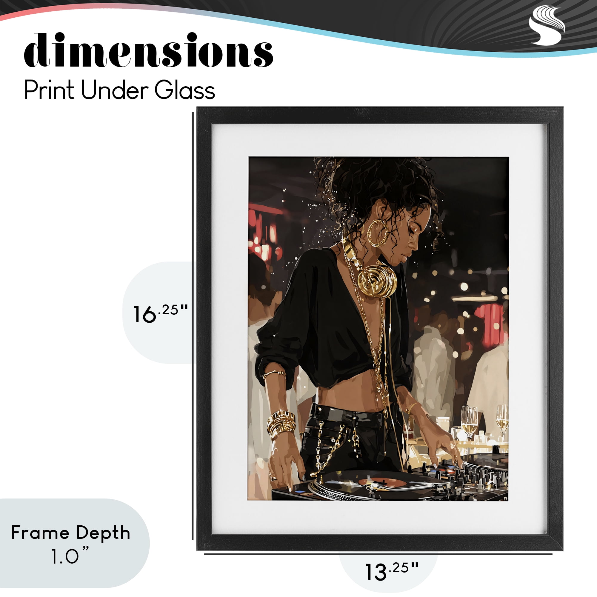 Stupell Industries Touches Of Gold DJ Black Framed Print Under Glass, design by Franklyn Gregory