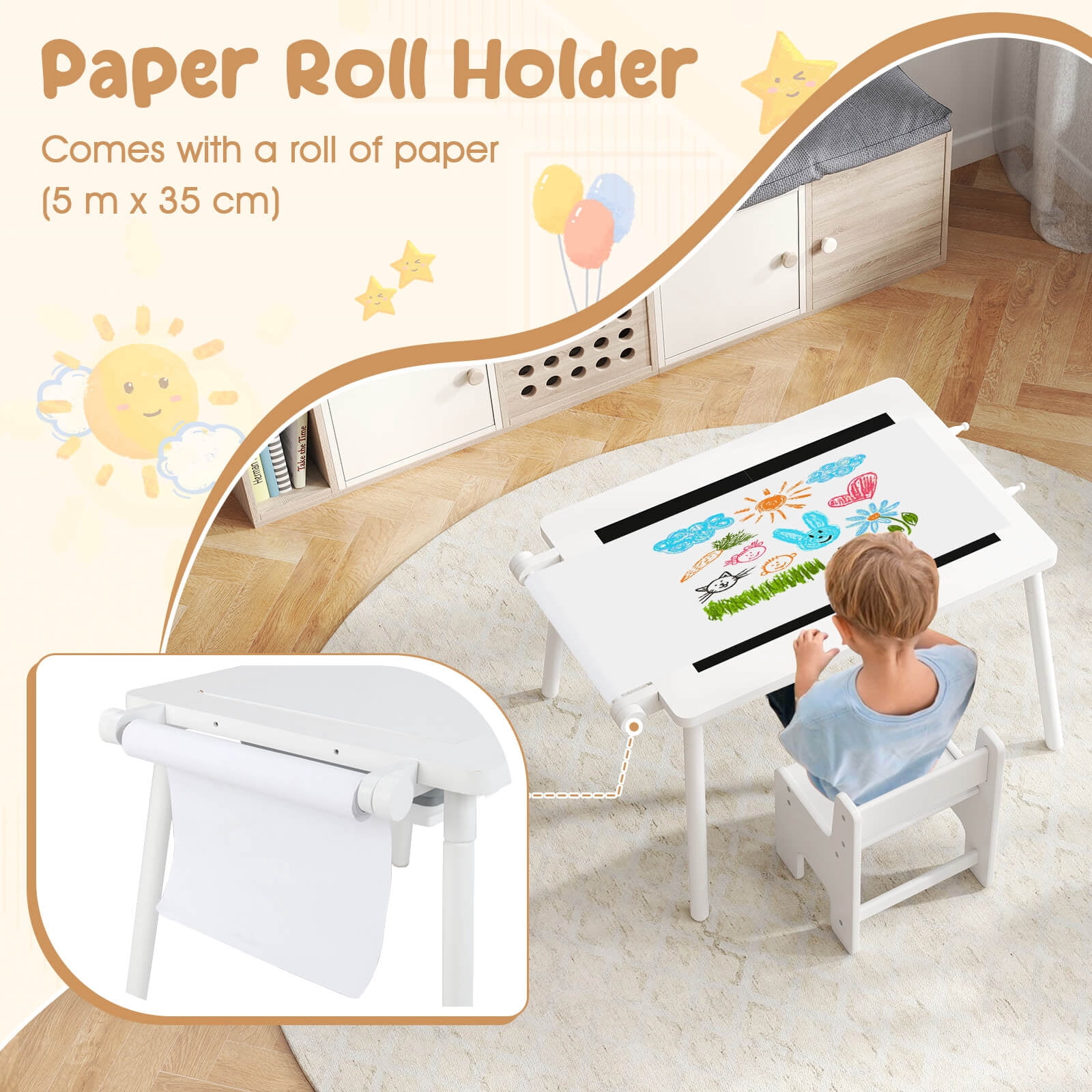 Costway Sensory Table & Chair Set for Kids 2-8 with Foldable Bins for Sand/Water & Paper White