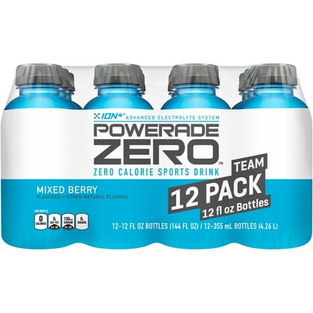 POWERADE Zero Sugar Mixed Berry Electrolyte Sports Drink, 12 fl oz, 12 Pack Bottles