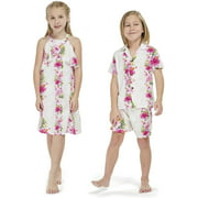 Matching Boy and Girl Siblings Hawaiian Luau Outfits in Pink Hibiscus Vine