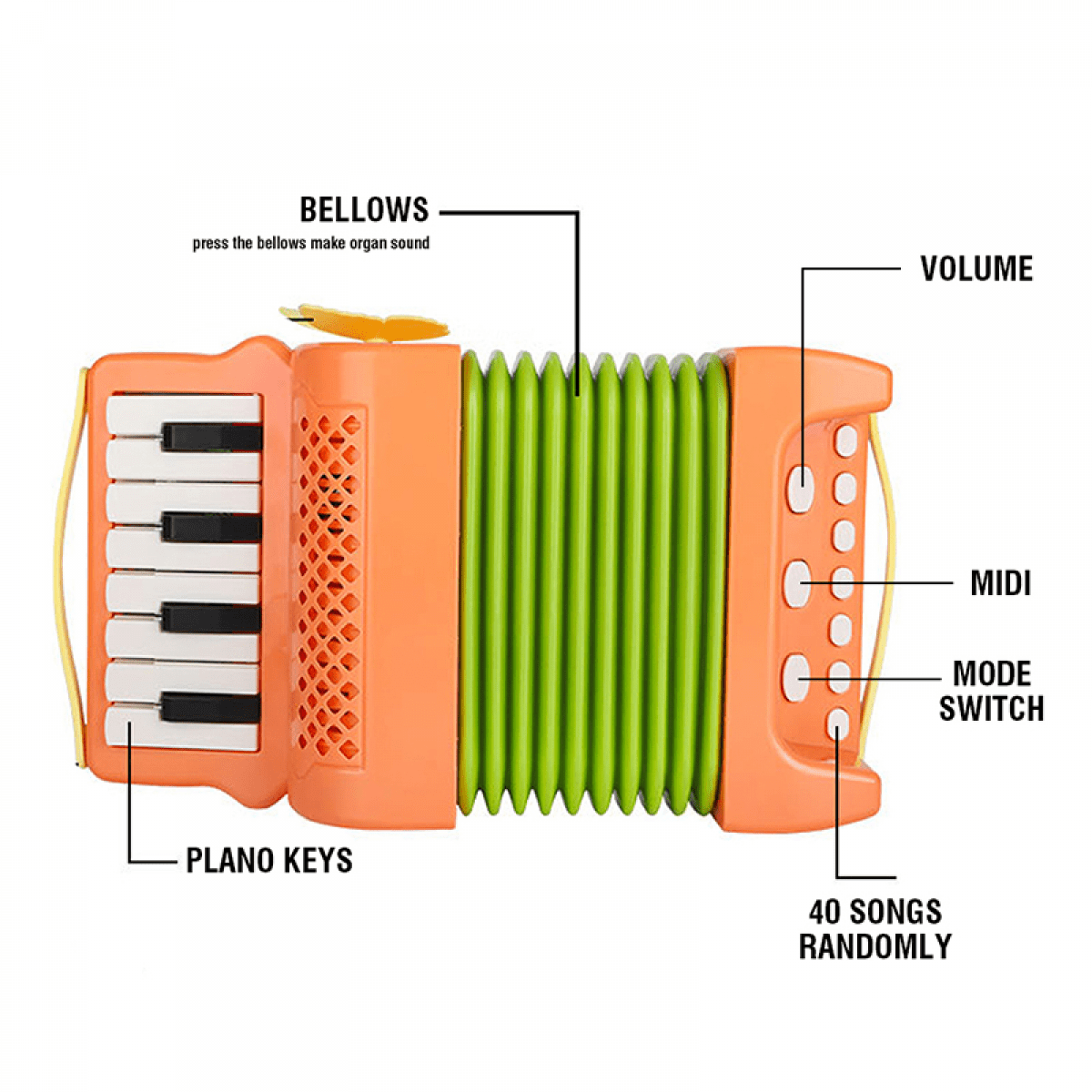 Kids Accordion Toy with 10 Keys Buttons, Mini Accordion & Piano Toys Musical Instruments for Boys Girls Beginners Early Education(Orange)