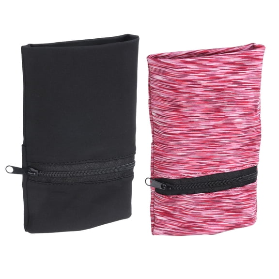 Wrist Pouch 6"x 4", Wrist Wallet Sports Wristband Wallet with Zipper Pocket for Running (Black/Red, 2 Pcs)