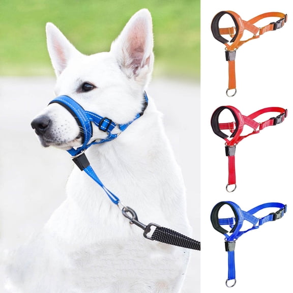 Soft Padded No Pull Dog Head Collar Heavy Pull Control Training Head Harness Durable Nylon Walking Guide Strap Orange - L