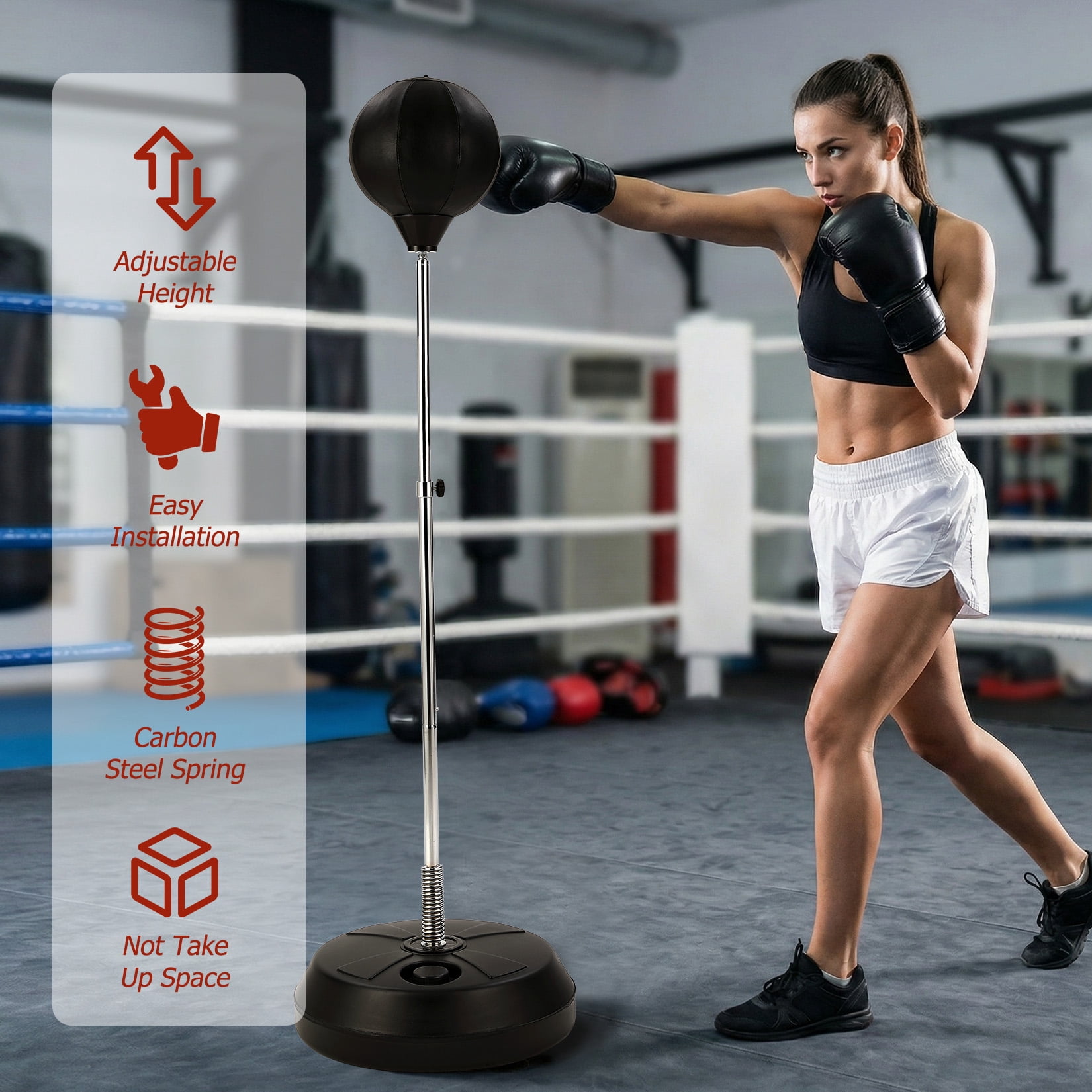 Freestanding Punching Bag Set with Gloves, Adjustable Height Reaction Boxing Ball with Spring Base, Standing Punch Bag for Adults & Teens, Home Gym Fitness Training Equipment 53-61 inch