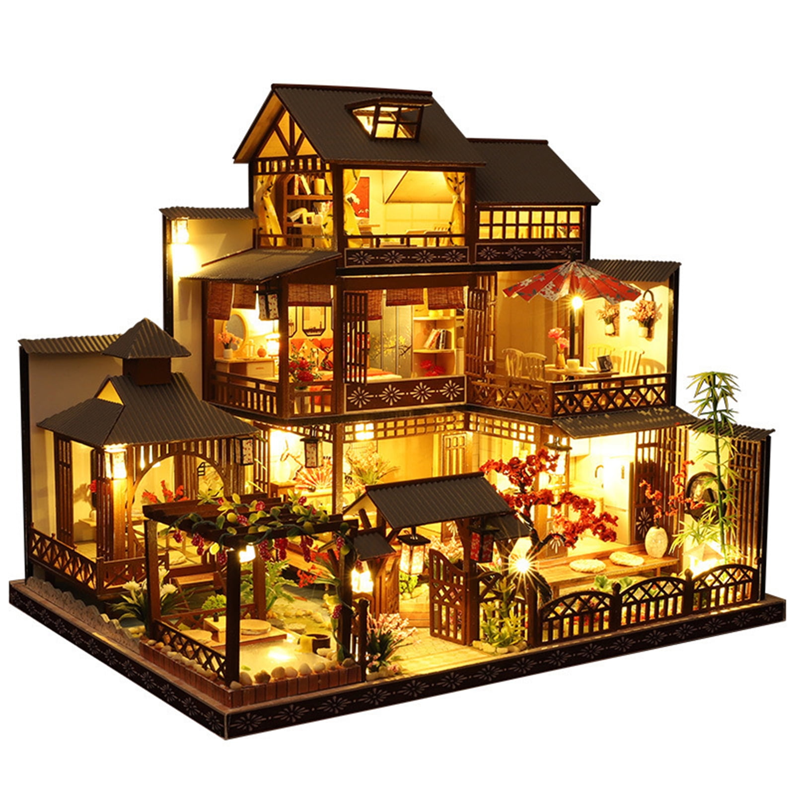 Romantic Wood Miniature Dollhouse Furniture Doll House DIY Villa House Toy 