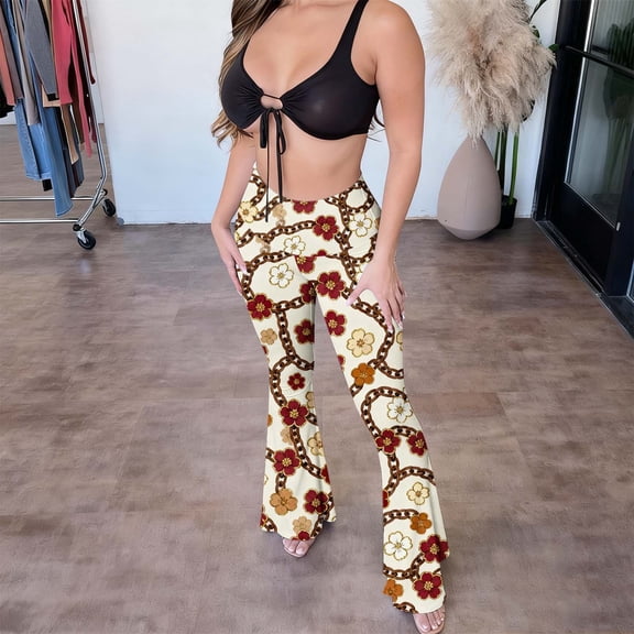 Njagoc3 Women's Leopard & Floral Print Wide-Leg Pants - Trendy Fashionable Casual & Date Wear