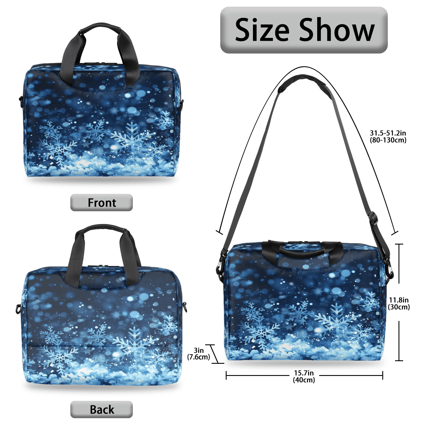 Herdesigns Snowflake Laptop Bag for Women Men, Computer Case Briefcase Messenger Bags, 15-15.6 inch Laptop Sleeve Shoulder Bag