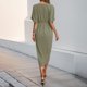 thumbnail image 3 of WILLBEST Vestido Casual De Mujer, Vestidos De Manga Corta Para Mujer, Moda, Cuello En V, Plisado, Ajustado, Fluido, Con Vuelo, Vestido Midi Irregular, 3 of 3