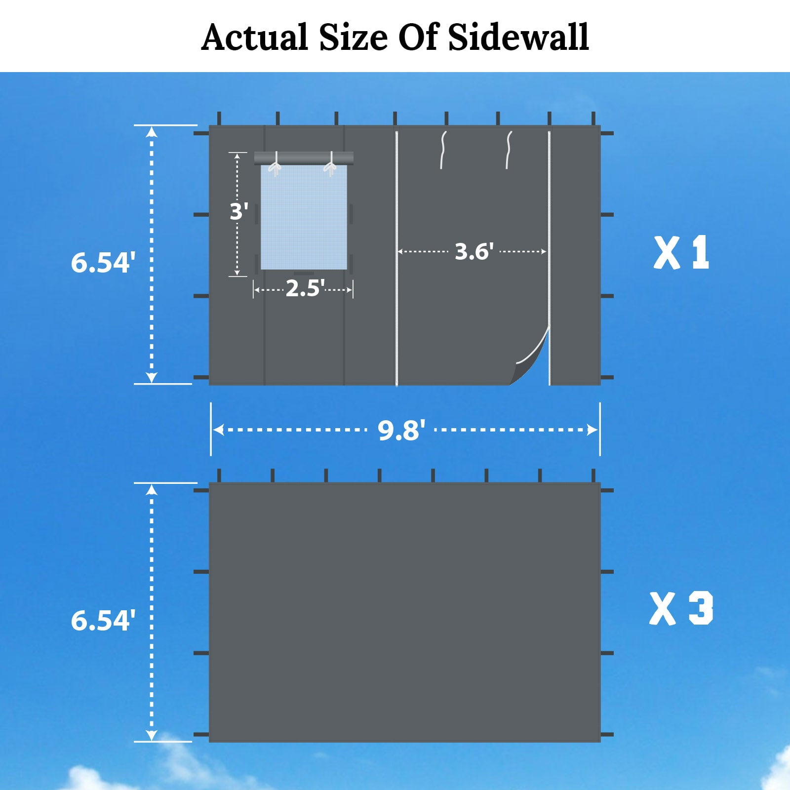 SUNNYOUTDOOR 10'x10' Full Zippered Walls for Easy Pop Up Canopy Tent, Enclosure Sidewall Kit with Roller Up Mesh Window and Door, 4 Walls ONLY, Frame not Included, Grey