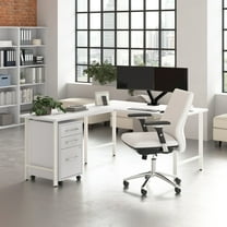 Hustle 60W x 30D L Shaped Computer Desk with Drawers in White - Engineered Wood