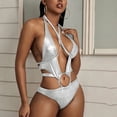 thumbnail image 3 of EQWLJWE Women Chaming Stitching Irregular Strap One-Piece Swimsuit Halter Bikini, 3 of 4