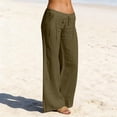 thumbnail image 4 of Women's Cotton Linen Straight Wide Leg Pants, Mid Elastic Waist Drawstring Casual Trousers, Pockets Solid Color Soft Lightweight Flowy, Business Casual Lounge Summer Beach,, 4 of 7