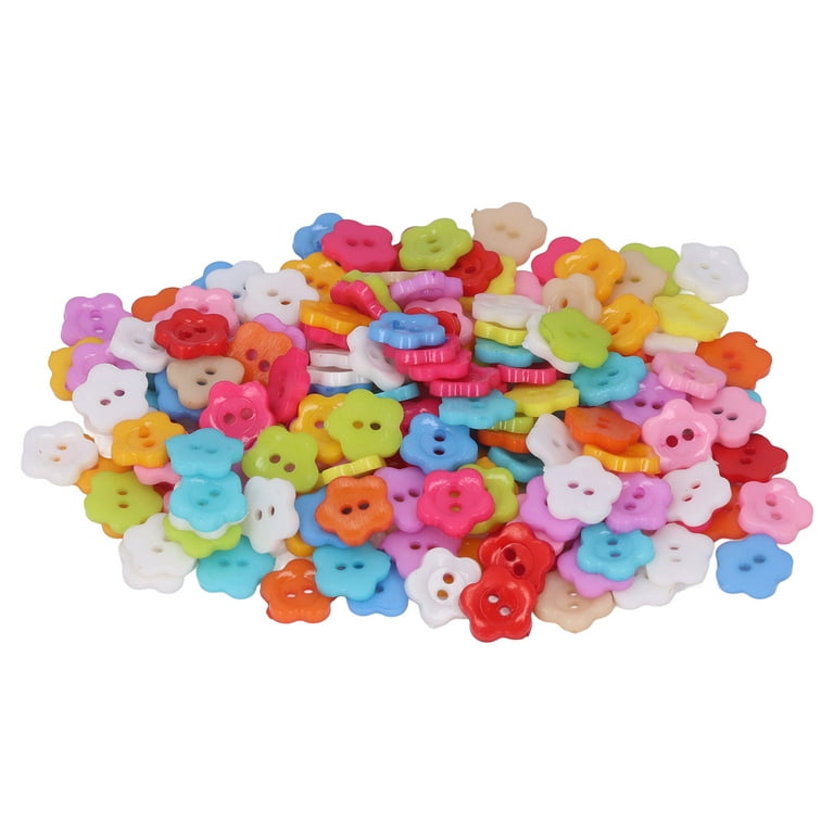 Keenso 200pcs Flower Buttons Colorful DIY Making Plastic Glossy Decorative  1.3x1.3cm/0.5x0.5in Sewing Buttons,Flower Buttons 