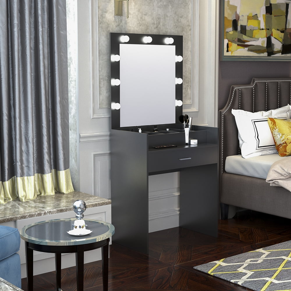 Makeup Vanity Table with Lighted Mirror, Vanity Desk with Drawers 