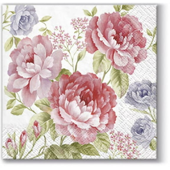 Floral Napkins JULIETTA 40pcs COCKTAIL Paper Napkins, Decorative Napkins, Peony Paper Napkins, Rose Napkins for Decoupage