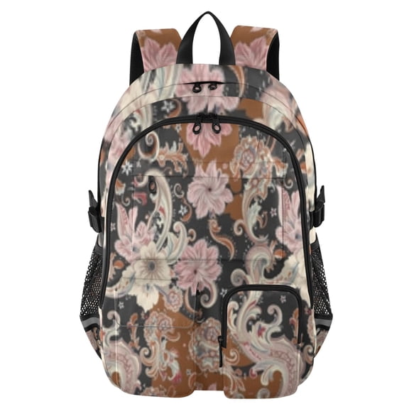DIXRUYEE Bohemian Noir Paisley Backpack for School 14”Laptop Compatible with Reflective Safety Strips