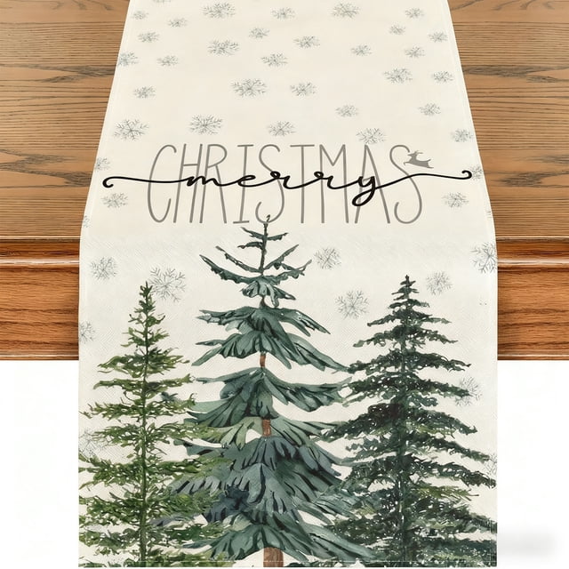 Herunwer Xmas Trees Snowflake Christmas Table Runner, Seasonal Winter Blue Kitchen Dining Table Decoration for Home Party Decor