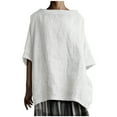 thumbnail image 2 of up to 60% off Gifts Usmixi Shirts for Women Plus Size Breathable Cotton Linen Vintage Pullover Tops Tees Summer Trendy Solid Elbow-Length Crewneck Ladies Blouses White XXXL, 2 of 6