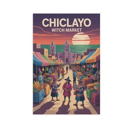 Retro Chiclayo Peru Travel Poster Featuring Mystic Stalls And Coastal Charm Canvas Poster
