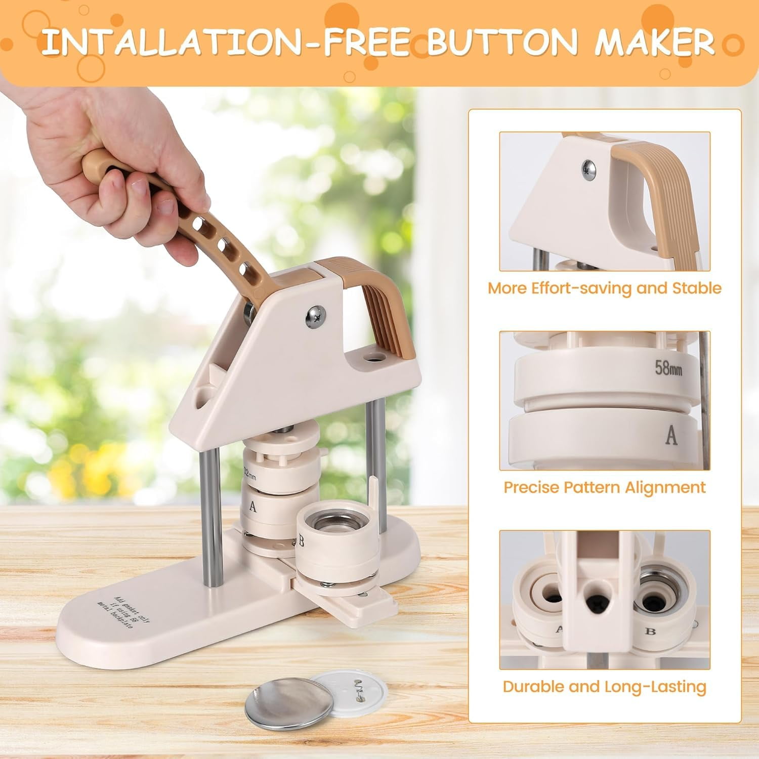 Kojooin 3rd Gen 58mm Button Maker Machine - No Installation DIY Badge Press System Button Parts & Templates, 2.28in Pin Badge Maker for Crafts