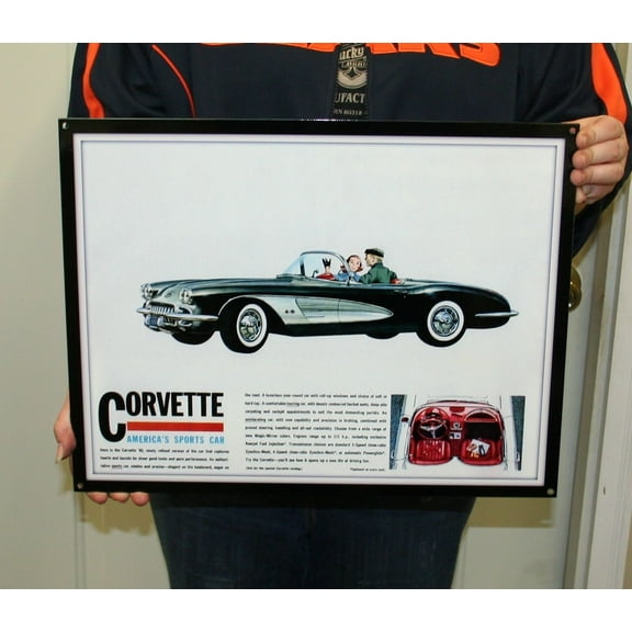 1960 Corvette Vintage Wall Art Hanging Metal Sign : 18" x 14"