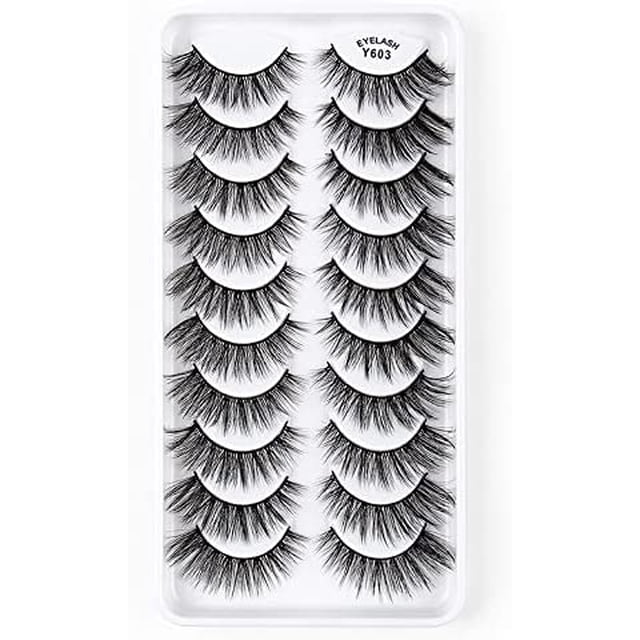 Kit de 10 pares de pestañas postizas, pestañas postizas 3D, pestañas largas naturales y esponjosas, pestañas postizas de banda suave reutilizables, extensión de pestañas de maquillaje negro de lujo