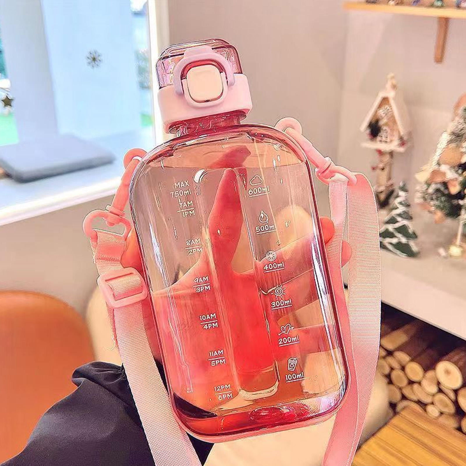BOKYAN 750 ml Flat Water Bottle – Slim, Leak‑Proof, BPA‑Free PC, Clear Design with Carrying Strap & Built‑In Scale – Ideal for Travel, Gym & Camping