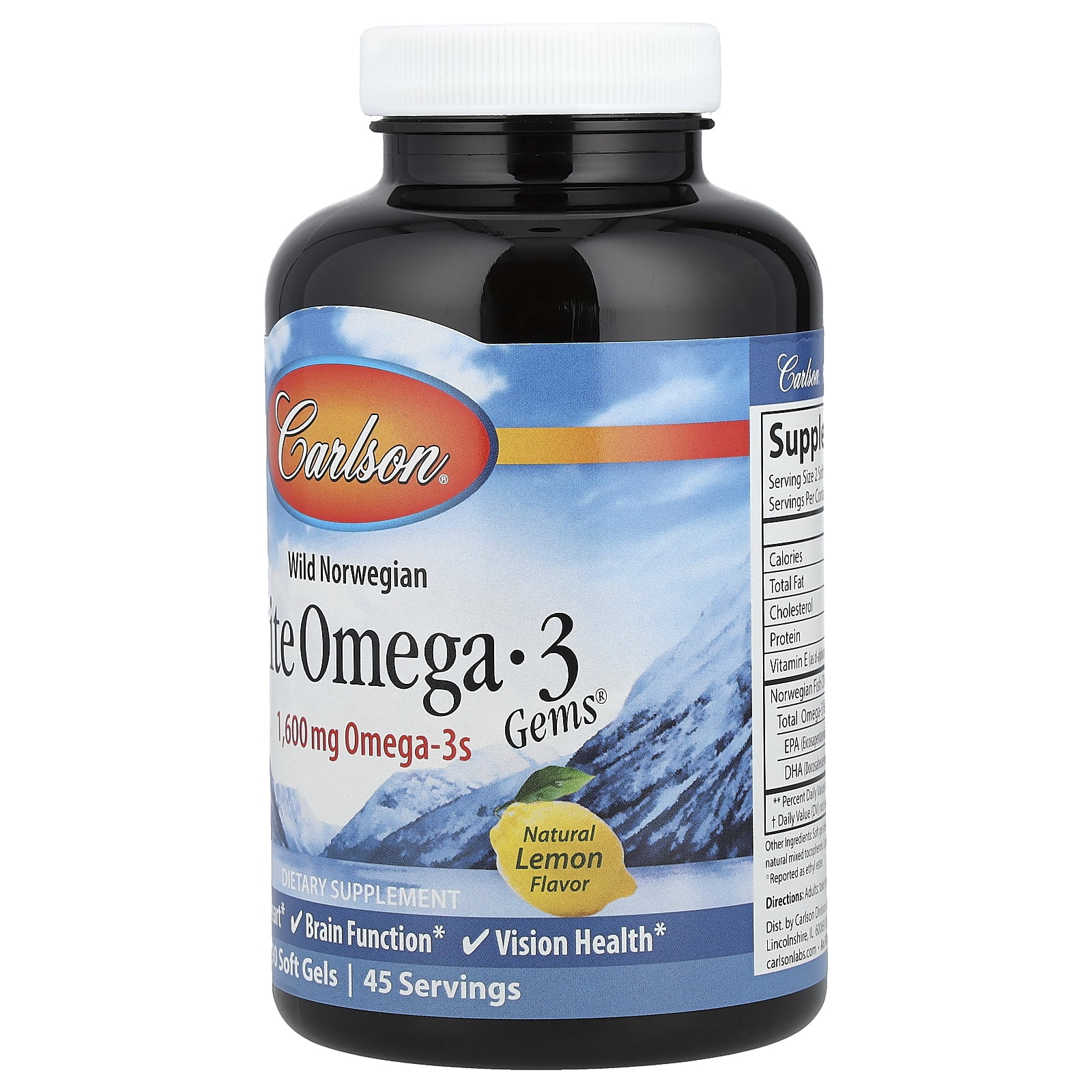 Carlson Wild Caught Elite Omega-3 Gems Softgels, 1600 Mg, Lemon, 90 + 30 Ct