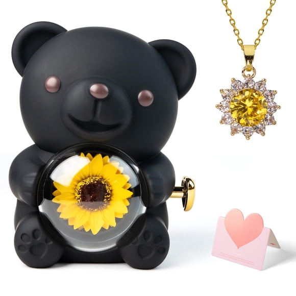 Set de regalo Mountova Oso Negro con Collar de Girasol y Caja