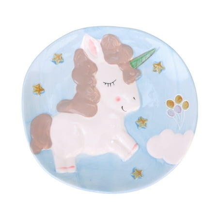 

Cartoon Kids Ceramic Tableware Unicorn Pattern Food Plate Porcelain Feeding Meal Dish for Children Baby (Blue)
