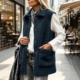 thumbnail image 2 of Staron Women's Sleeveless Vests for Women Casual Basic Collared Button Down Loose Fit Fall Winter Coat Jacket Vest, Navy M, 2 of 7