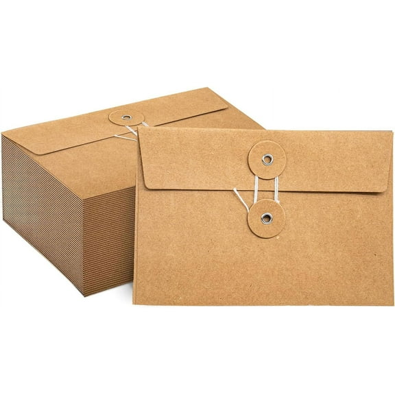 40 Pcs Kraft Paper Envelopes with String Tie Closure Project Pockets Document Organizer for Office Folder Booklet Bag, 4.53 x 6.7 inches (Brown)