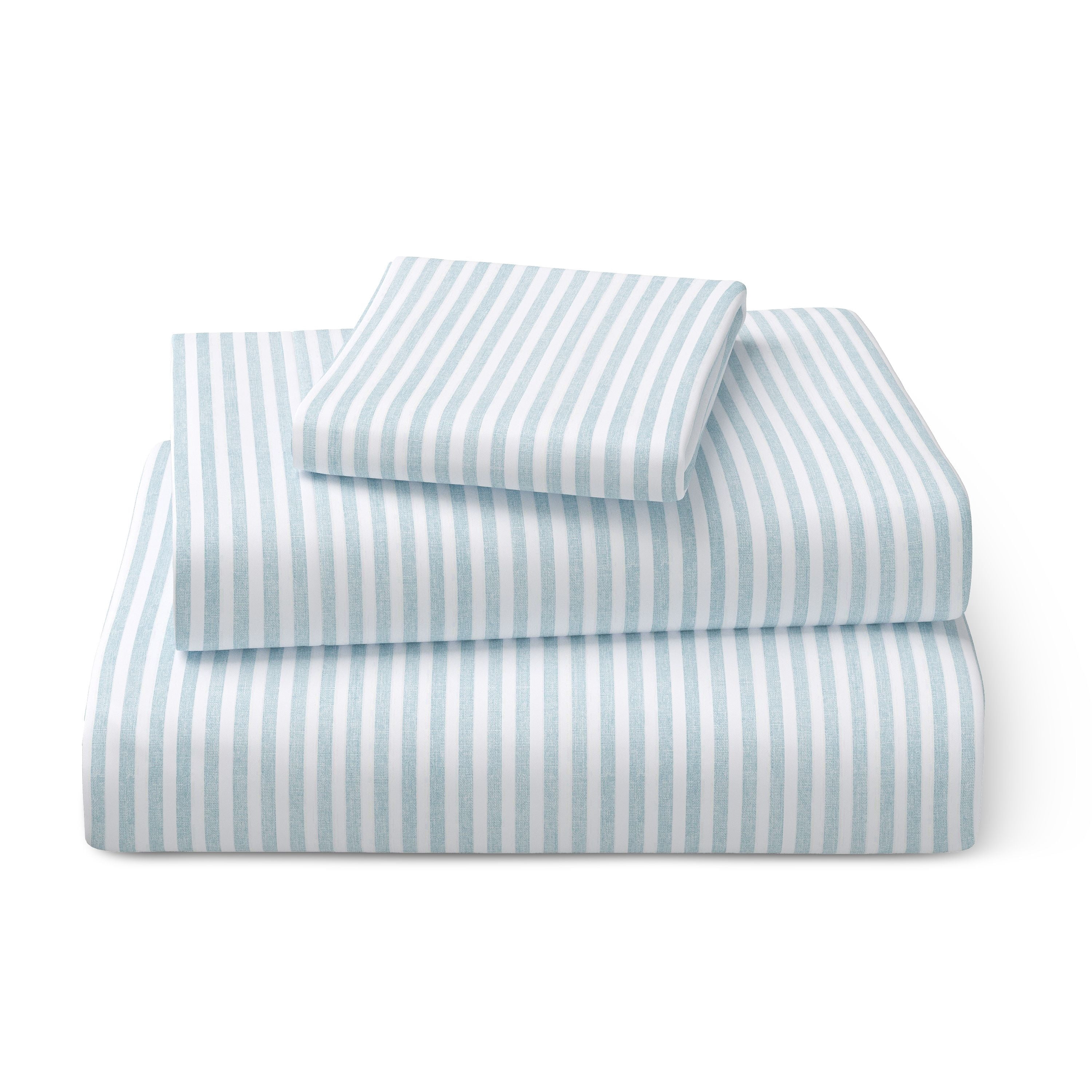 Mainstays Kids Microfiber Bed Sheet Set, Twin, Aqua Stripe, 3 Pieces