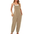 thumbnail image 1 of Gibobby pantalones deportivos Mono sin mangas para mujer, mono informal liso de verano, pantalones con pechera, mono con botones y bolsillos con botones(Caqui， XXL), 1 of 5