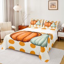 Homewish Rustic Autumn Pumpkin Bed Sheets,Happy Fall King Sheets,Orange Geometric Circle Sheet Set For Girls Teens,Ultra Soft Home Decor,4pcs