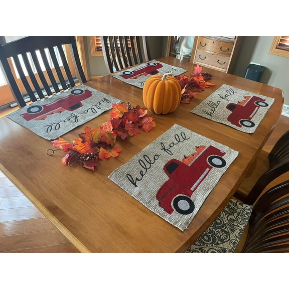 Red Truck Fall Decorative Table Place Mats, Set of 4, 13" x 19"