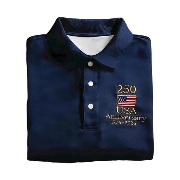 CIENVNSTG Mens Golf POLO Shirt 250th Anniversary USA 1776-2026 Patriotic Flag Print Collared Short Sleeve Dressy Casual Shirt for Independence Day Golf and Holiday Events Blue M