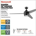 thumbnail image 3 of Honeywell 52" Indoor Ceiling Fan Light, Remote, 3 Blade, Dual Mount, Matte Black, 3 of 12