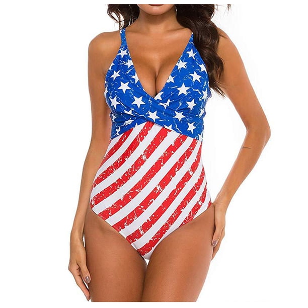 Tummy Control Swimwear Halter One Piece American Flag Slimming Vintage Retro Swimsuit Womens Ruched Push Up Bathing Suit Walmart Com