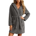 thumbnail image 6 of Womens Hooded Towel Robe Soft Plush Bathrobe Women's Solid Color Long Sleeve Shower Bath Robes for Women Short Lightweight Robes, 6 of 7