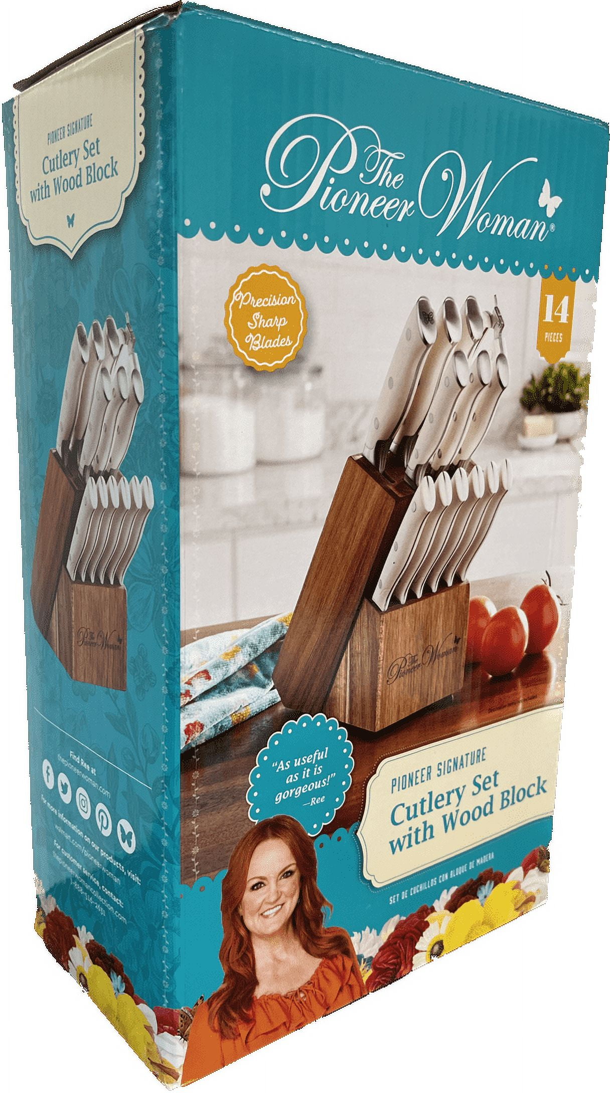 The Pioneer Woman Pioneer Signature 14-Piece Stainless Steel Knife Block Set, Linen