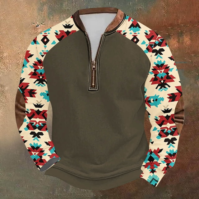 Blusas y camisas de manga larga con cuello redondo para hombre Sudadera con puños en los hombros estampada para hombre Blusa de poliéster de manga larga con cuello redondo para hombre
