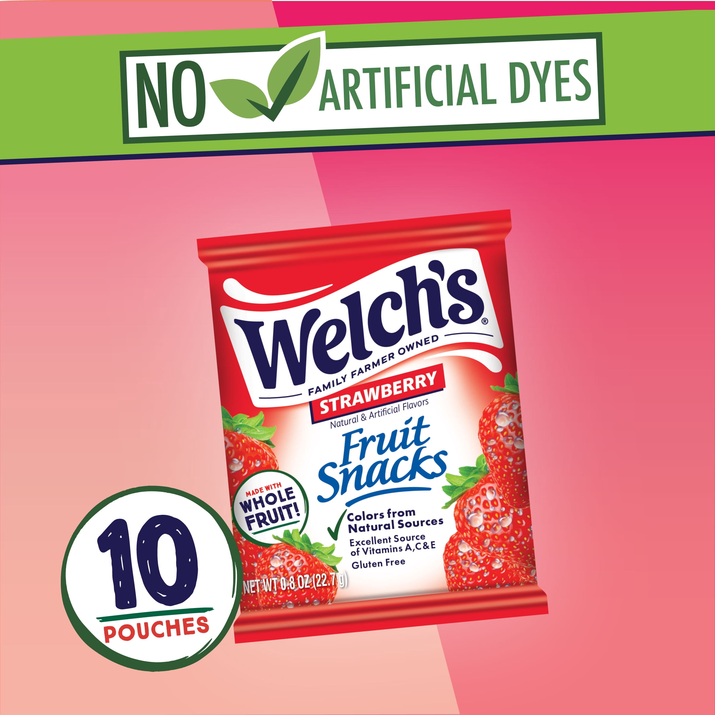 (4 pack) Welch's Fruit Snacks, Strawberry, Soft Fruit Snacks, 0.8 oz (10 Pack)