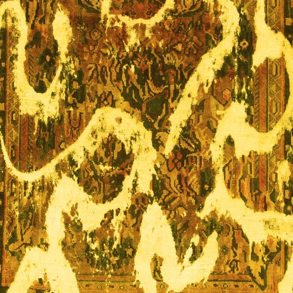 Ahgly Company Machine Washable Indoor Square Oriental Yellow Modern Area Rugs, 4' Square