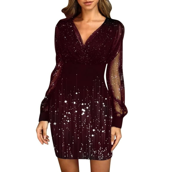 Pntutb Women Casual Buttocks Stitching Lace Printing Long Sleeve All Match Dress