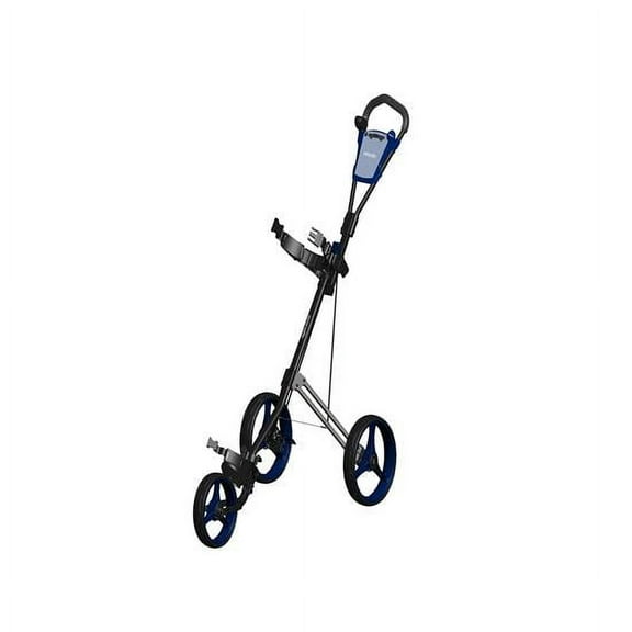 SereneLife 3-Wheel Golf Push Cart - Lightweight Folding Walking Roller Trolley Bag Storage, Upper & Lower Bracket w/Elastic Strap, Foam Handle Grip, Scorecard Holder, Foot Brake, 33Lb Max Load