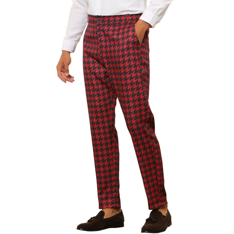 Lars Amadeus Houndstooth Dress Pants for Men's Big and Tall Plaid Trousers
